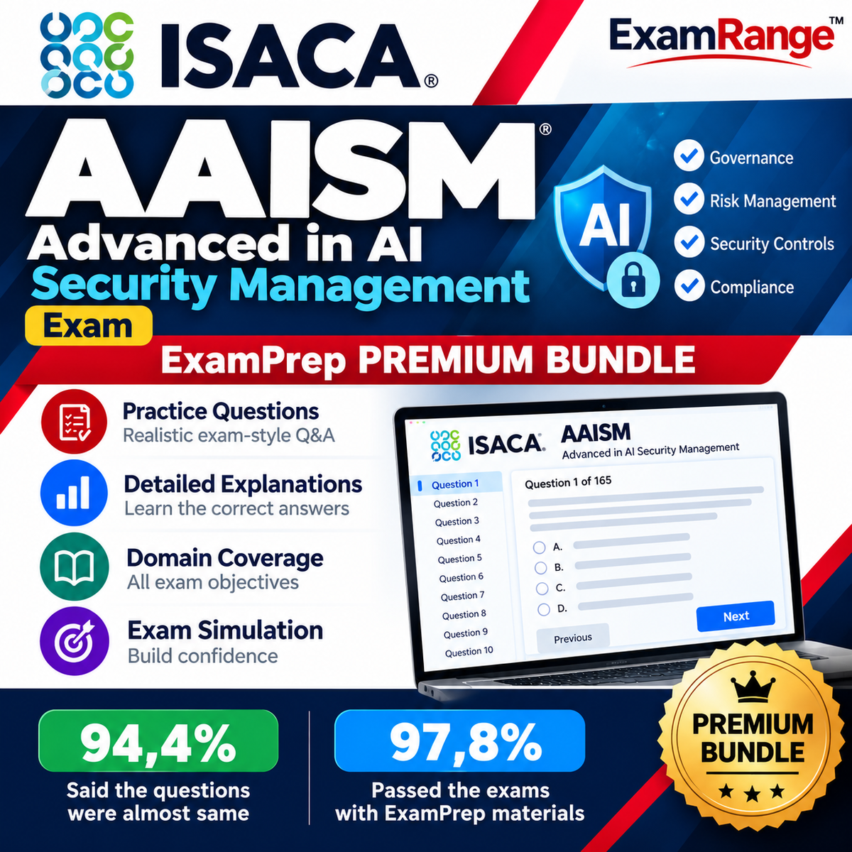 AAISM Advanced in AI Security Management ExamPrep Premium Bundle | 255 Q&A | Free Updates