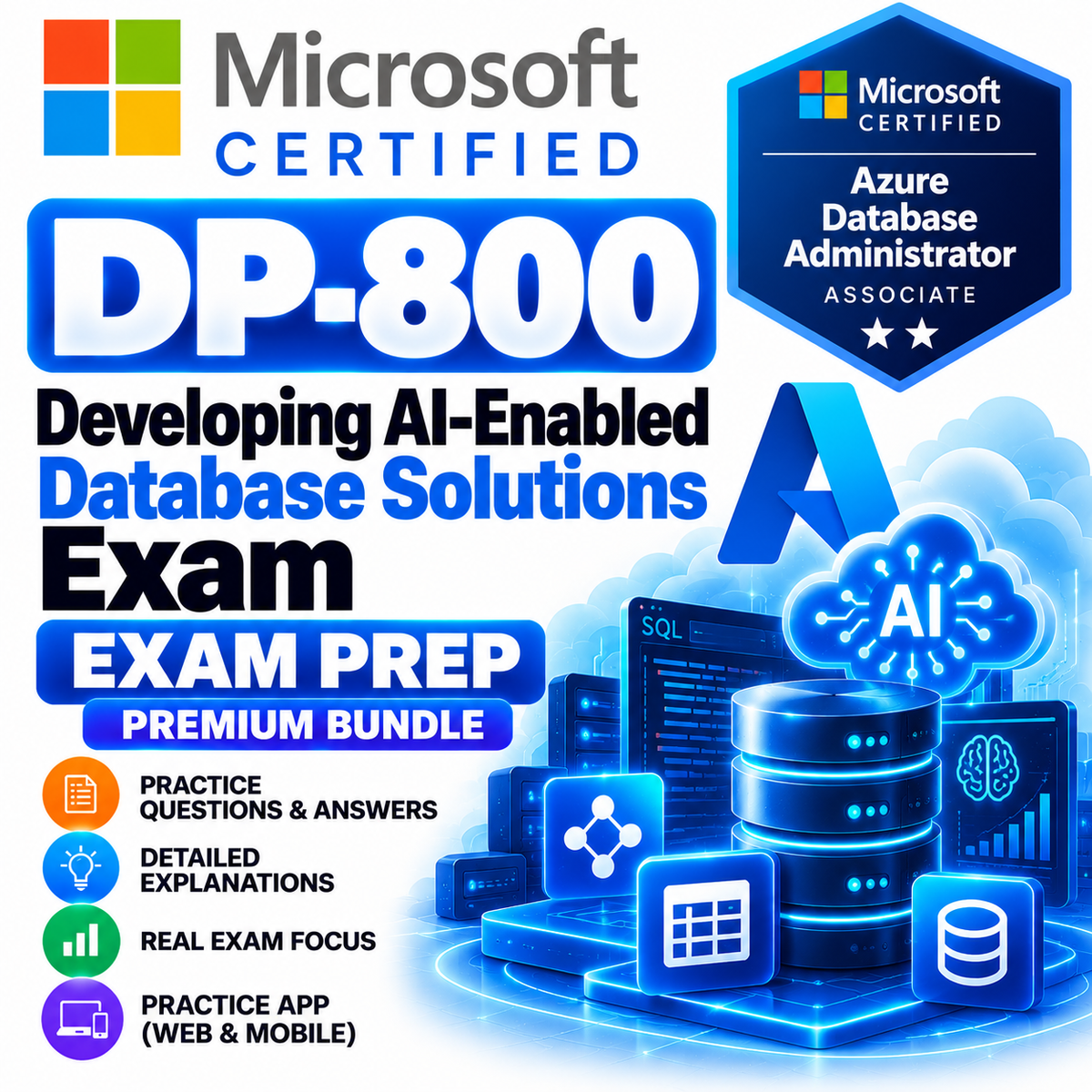 DP-800 Developing AI-Enabled Database Solutions ExamPrep Premium Bundle | 100 Q&A | Free Updates