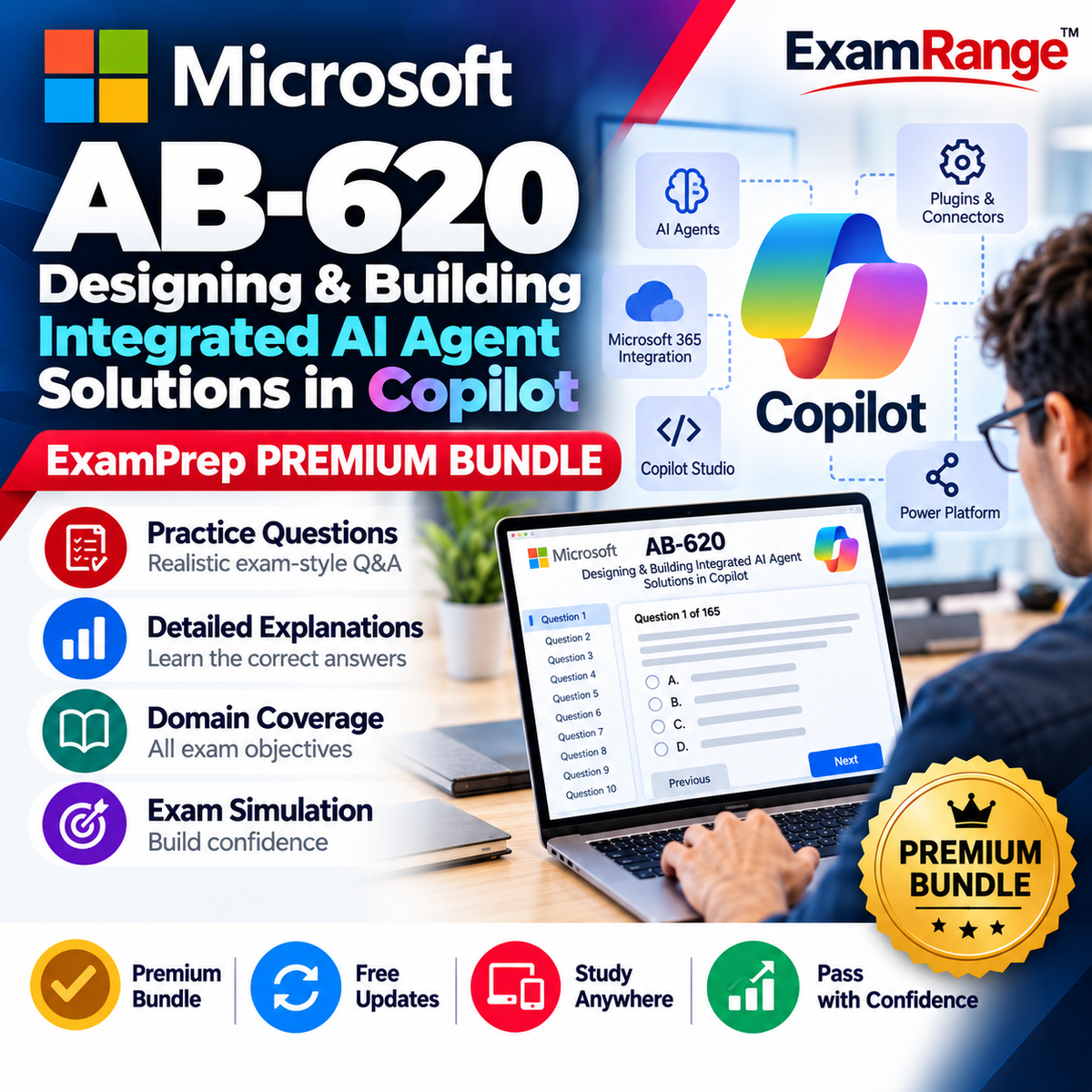 AB-620 Designing & Building Integrated AI Agent Solutions in Copilot ExamPrep Premium Bundle | 77 Q&A | Free Updates