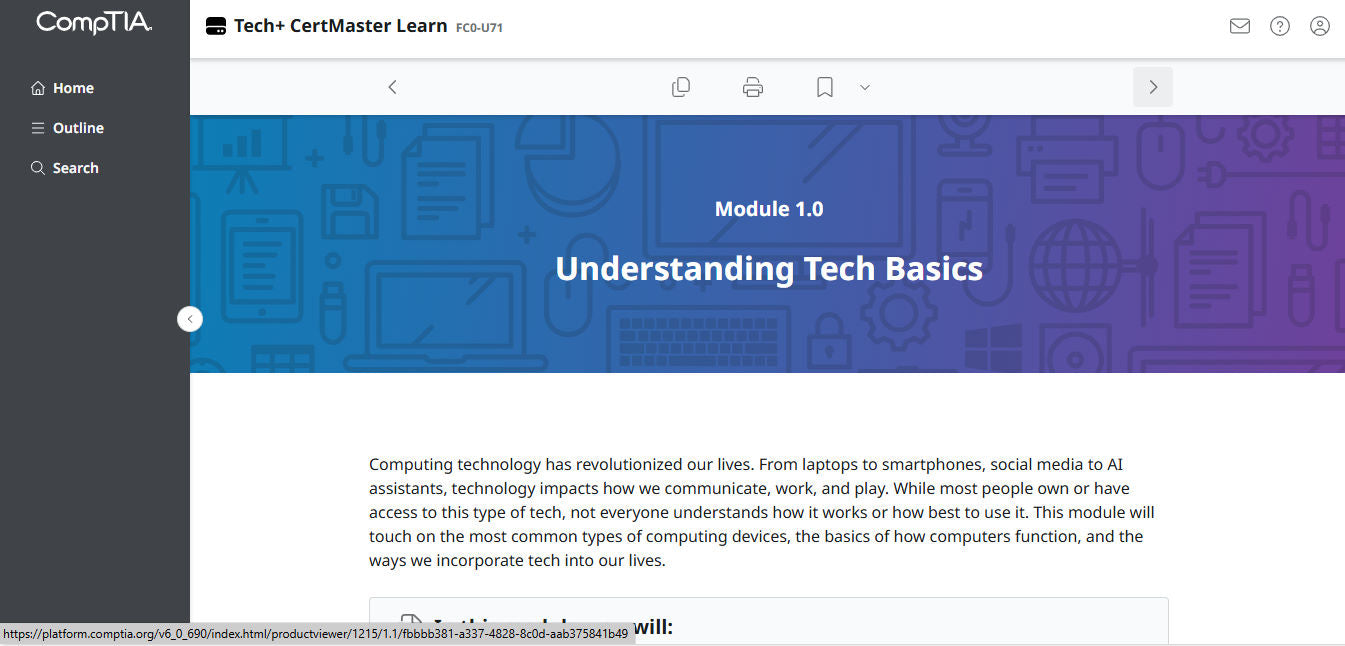 CompTIA CertMaster Learn Tech+ FC0-U71 - Licencia individual (12 meses de acceso)