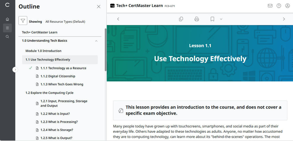 CompTIA CertMaster Learn Tech+ FC0-U71 - Licencia individual (12 meses de acceso)