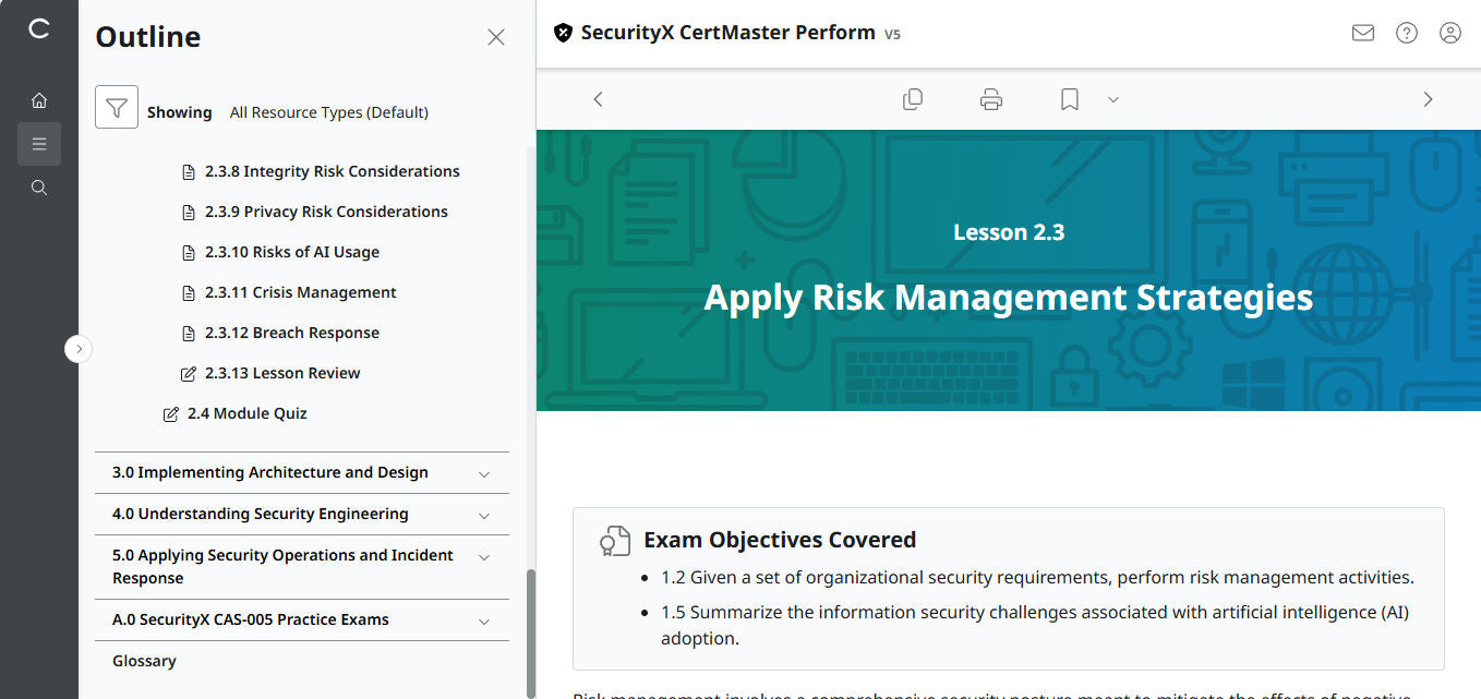 CompTIA CertMaster Perform – SecurityX CASP+ CAS-005 Individual License