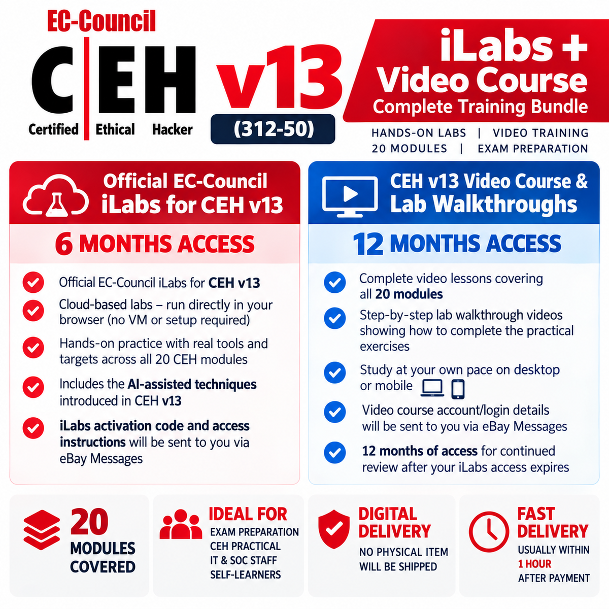 CEH v13 Official EC-Council iLabs 6-Month + 12-Mo Video